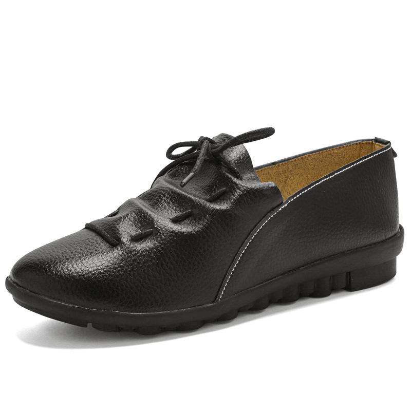 Spring new flat-bottomed flat-heeled soft-soled casual leather shoes mother shoes Doudou shoes lace-up single shoes