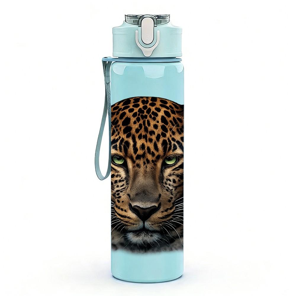 1PC Leopard Wild Animal Portrait Print 750ml Color Plastic Sports Water Bottle Leakproof Flip Straw Lid Suitable for Sports Office Home Use