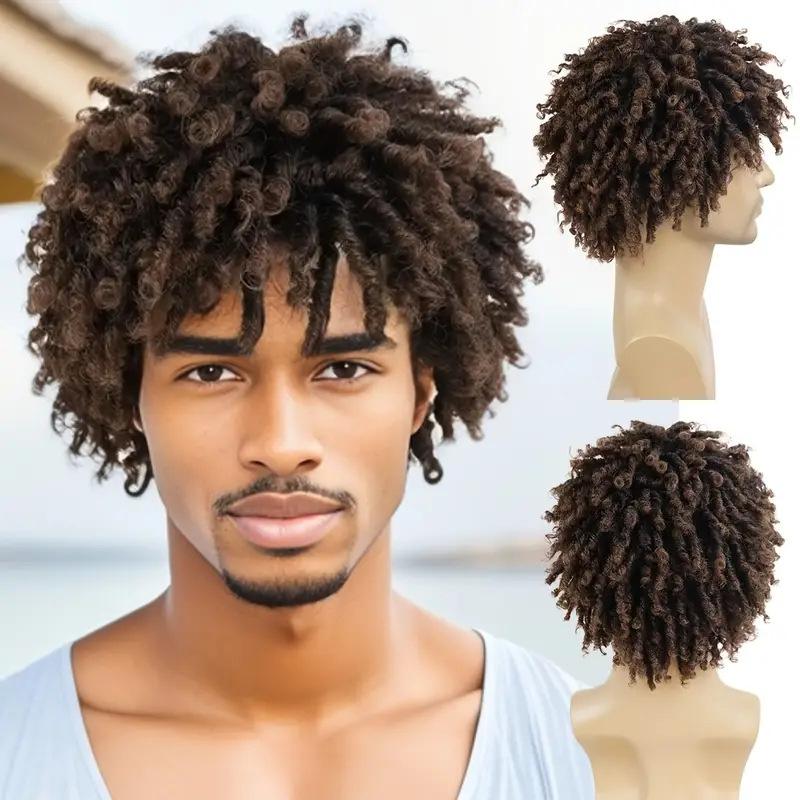 

Синтетический короткий черный парик афро кудрявый с челкой натуральный пушистый парик для черных мужчин косплей высокая температура