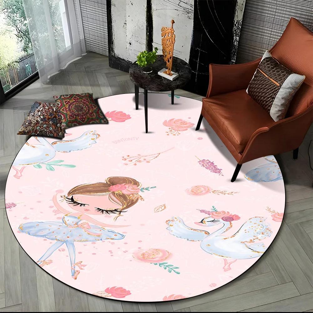 Cartoon Ballet Girl Fairy Ballerina Flower Round Carpet Rug for Living Room Bedroom Child Decor,Pet Area Rug Non-slip Floor Mat