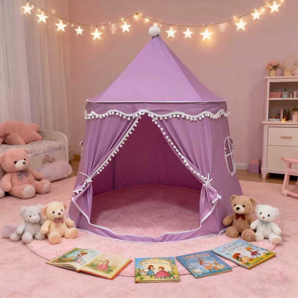 Children's Peach Skin Velvet Yurt Tent - Purple & White Playhouse Castle