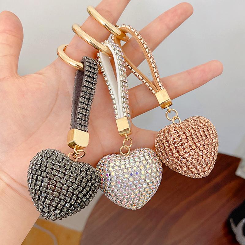 1Pc Handbag Pendant Valentine's Day Metal Ins Style Rhinestone Crystal Gift Keychain Car Key Pendant Heart-shaped Key Ring