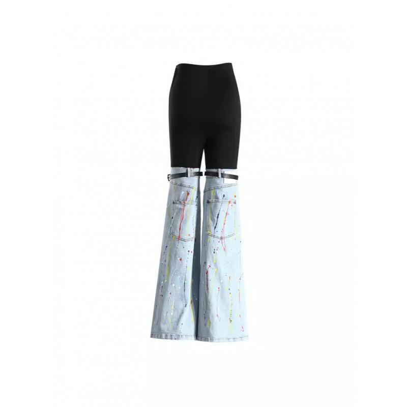 High-Waisted Distressed Patchwork Denim Jeans Women Slim Fit Straight To Flared Leg Streetwear Style