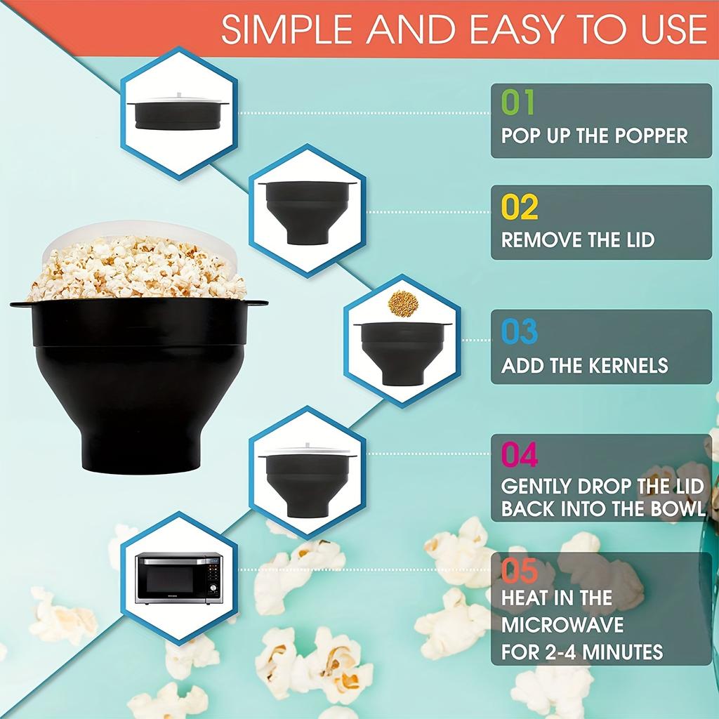 Mikrovågsugn Silikon Popcorn Maker Livsmedelskvalitet Vikbar Hög Kvalitet Kök Enkla Verktyg DIY Gör Popcorn Hink Skål med Lock Skålar