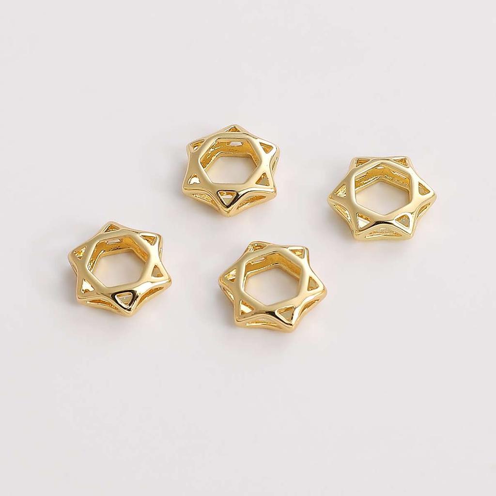 Six-pointed Star Bead Ring Peach Heart Beads Jewelry Spacer Beads 14kGold-plated Accessories DIY Handmade 1pc