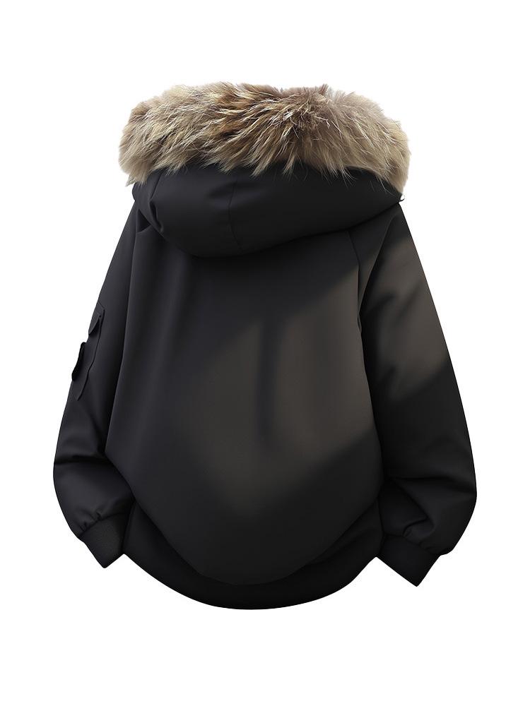 Men's Unisex Windproof Winter Workwear Down Jacket with Warm Hood & Large Fur Collar