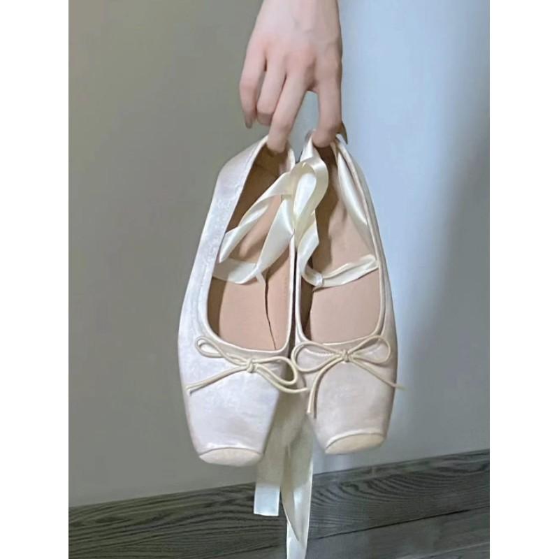 

Women s Spring/Fall Ballet-Style Pumps, Strappy Flats, Elegant Square-Toe Mary Janes, Bridesmaid Shoes 43 абрикосовий
