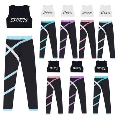 Leggings 2 pièces pour enfants filles avec hauts courts sans manches, tenues pour la gymnastique, le sport, l'entraînement, le fitness