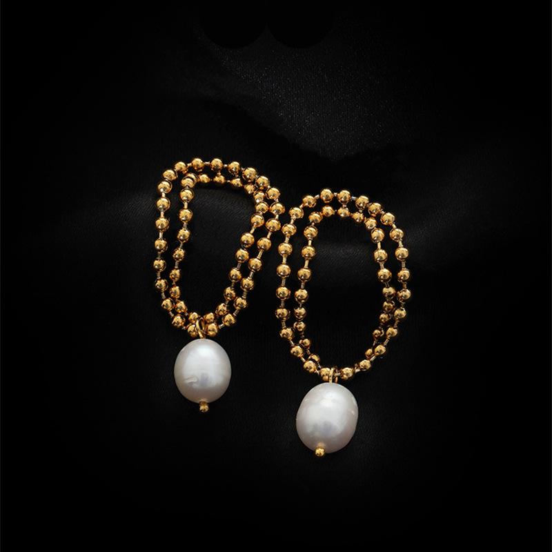 

Ramos pearl Tassel Chain Drop Dangle Stainless Steel Gold Color Earrings Fashion Charm Women Party Bijoux New