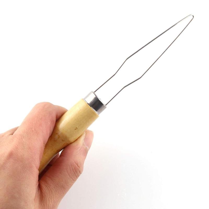 Stainless Steel Button Hook with Wooden Handle Buttons Aid Button Assist Device for Shirts Dresses Cardigans Collars