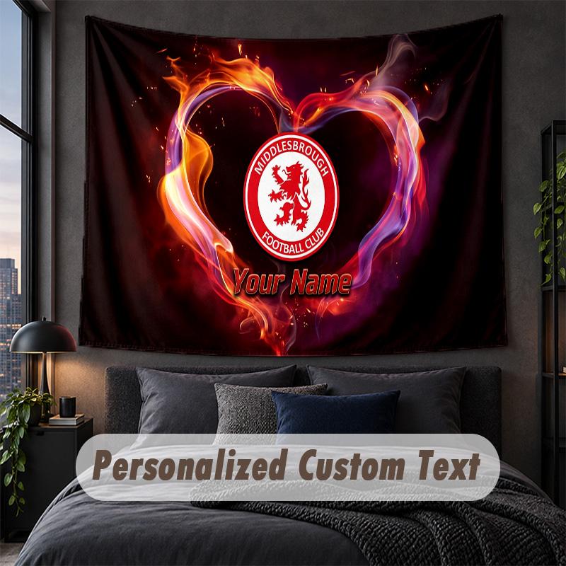 Tapisserie avec texte de nom personnalisé, Suspension murale décorative Middlesbrough FC, Tapisserie de fond pour maison chambre à coucher