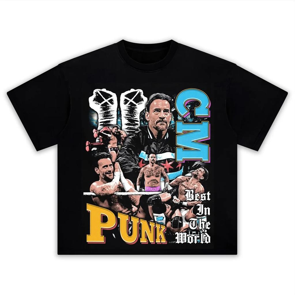 Wrestler CM Punk Vintage Style Graphics 100Cotton Tshirt Unisex 2026 Summer New Fashion Short Sleeve Unisexs Shirt Sweatshirt