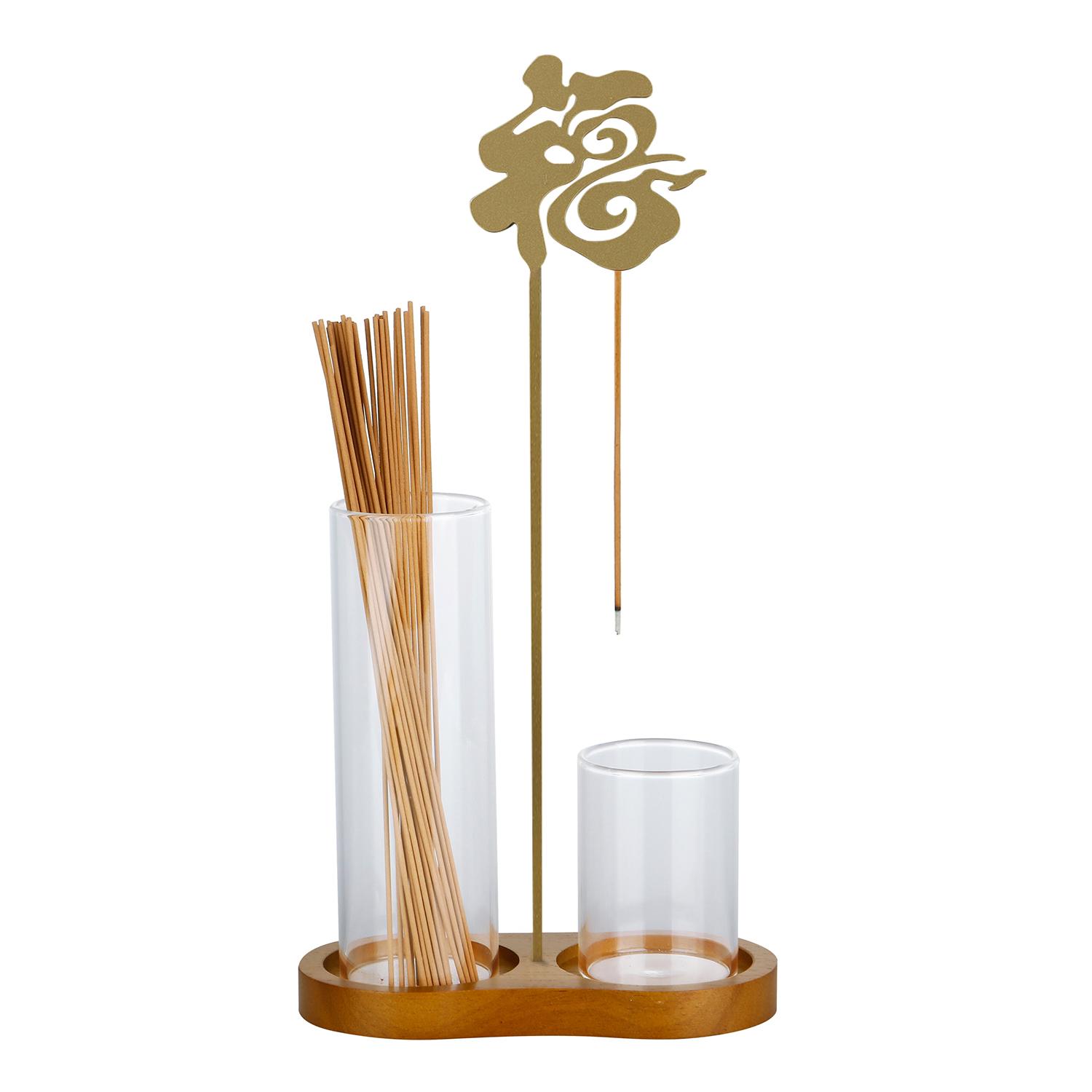 

Chinese Fu Incense Holder Anti-Ash Flying Incense Burner with Glass Ash Catcher and Incense Sticks Organizer Home Decor