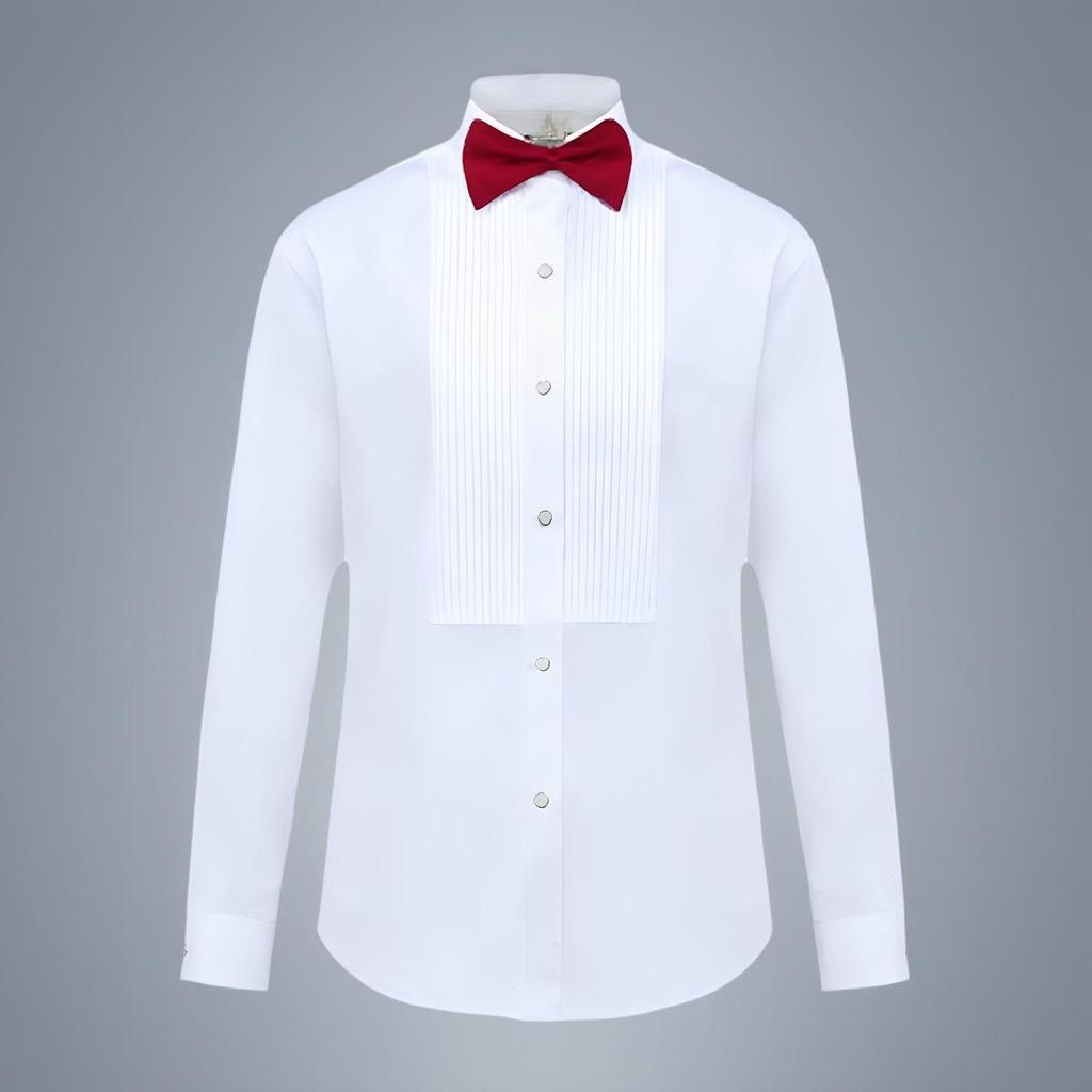 Camisa Branca de Performance Masculina com Gravata Borboleta - Manga Comprida Roupa Formal para Palco, Coro e Banquetes.