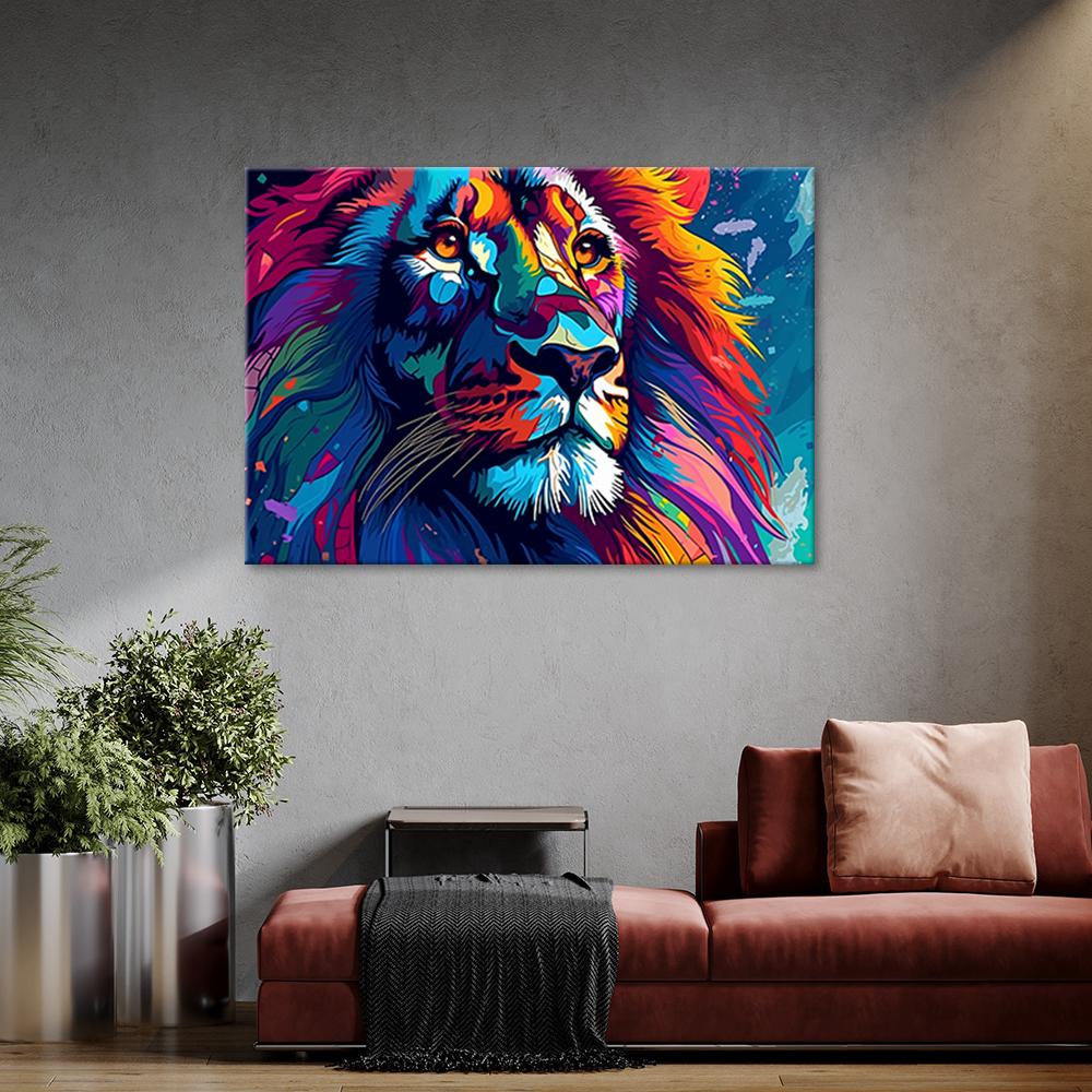 Canvas Print, Colourful Neon Lion Abstraction