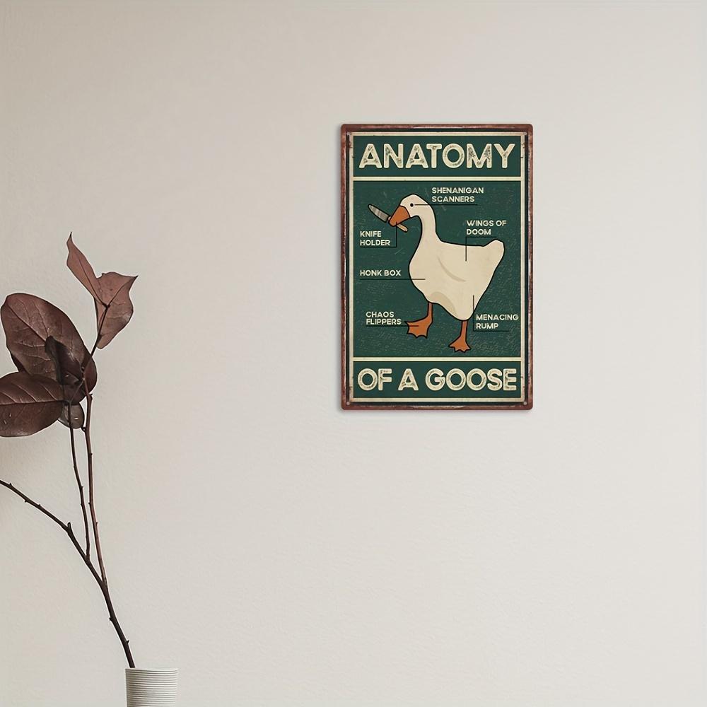 Vintage Goose Warning Metal Tin Sign - "Anatomy of a Goose" Humorous Wall Art with Cartoon Duck Illustration, Goose Decor