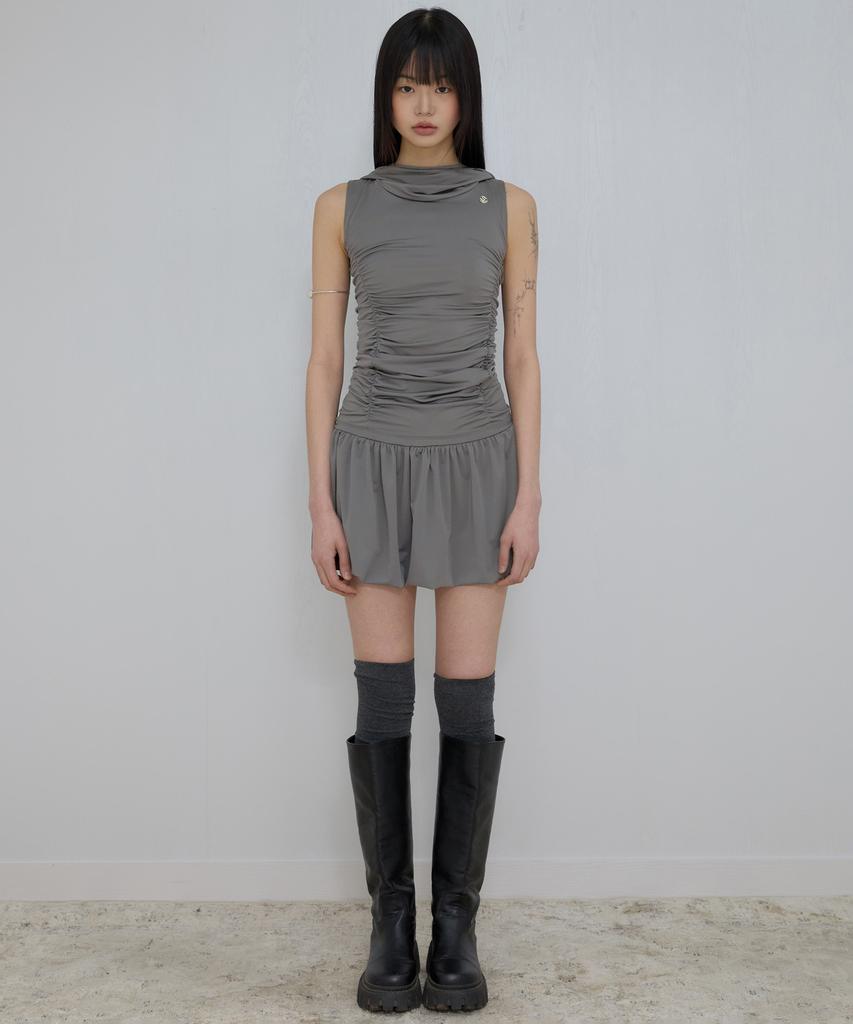 Peulleeoeob Hooded High Neck Dress (Fl-155_Gray)