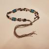 Brown Belt with Beads Butterflies Vintage Tassel Cotton Rope Waist Chain Woven Waist Belts for Dress Party Dance Show