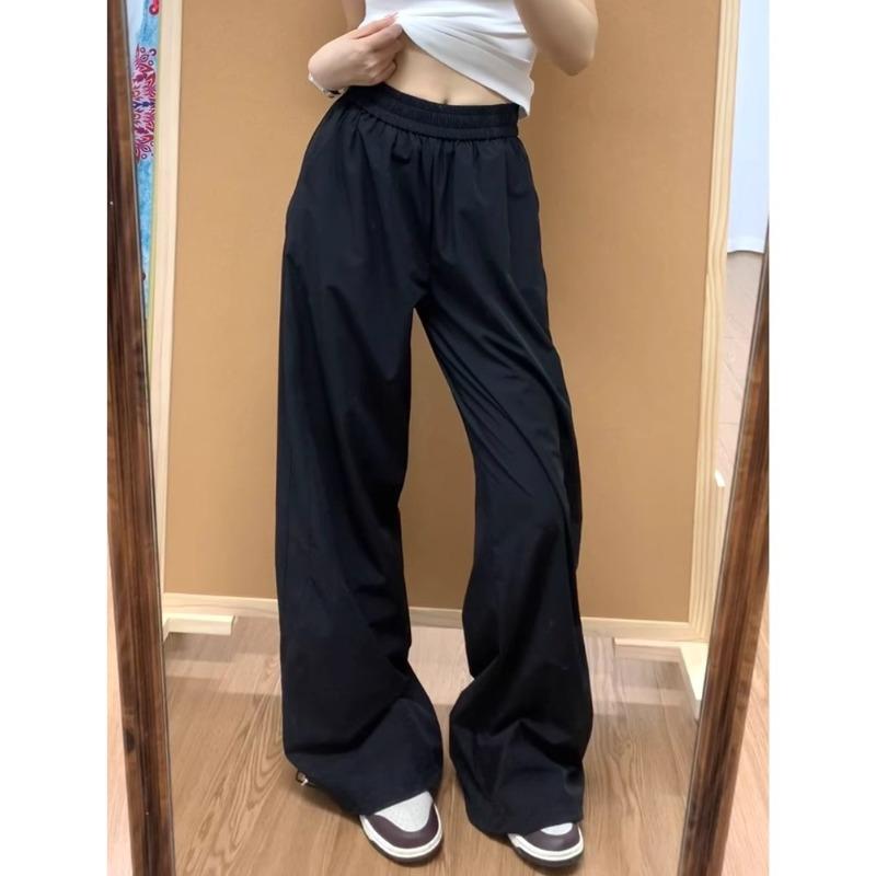 

Быстросохнущие рабочие брюки для женщин, летние, тонкие, новые, стильные, с небольшой резинкой, с высокой талией, широкие брюки XL