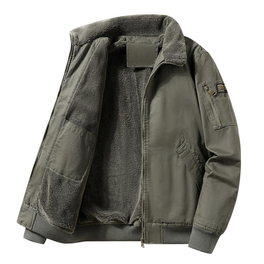 Winter Fleece-Lined Pilot Jacket, Men's Fleece-Lined Thickened Oversized Cotton Coat with Lapel Collar