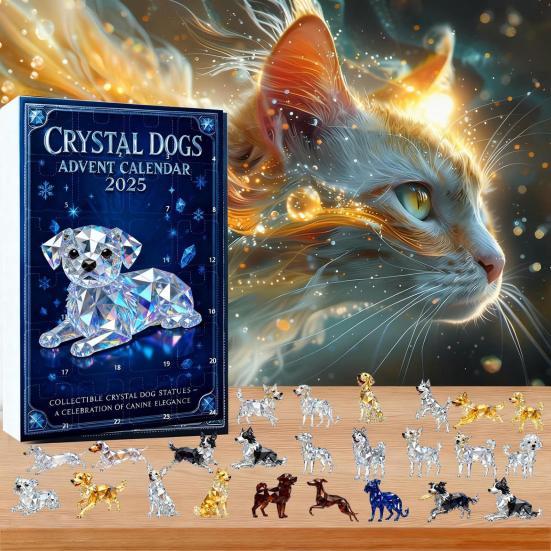 Adventní kalendář pro psy z umělého křišťálu 2025 24denní odpočítávací krabička s roztomilými akrylovými figurkami štěňat, vánoční stromová dekorace pro milovníky psů