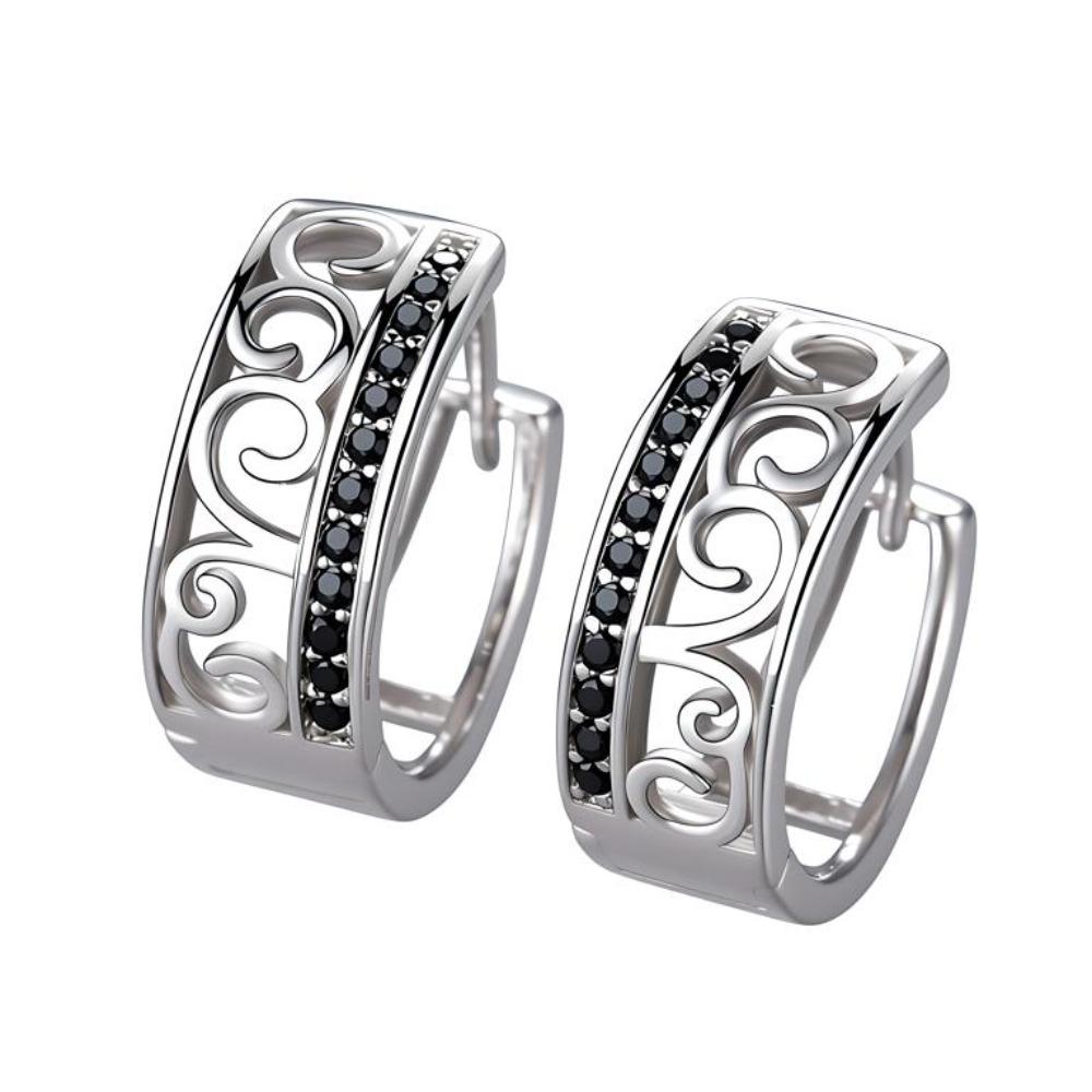 Cercei Cerc din Cupru cu Design Filigranat și Accente de Zirconiu Cubic Negru