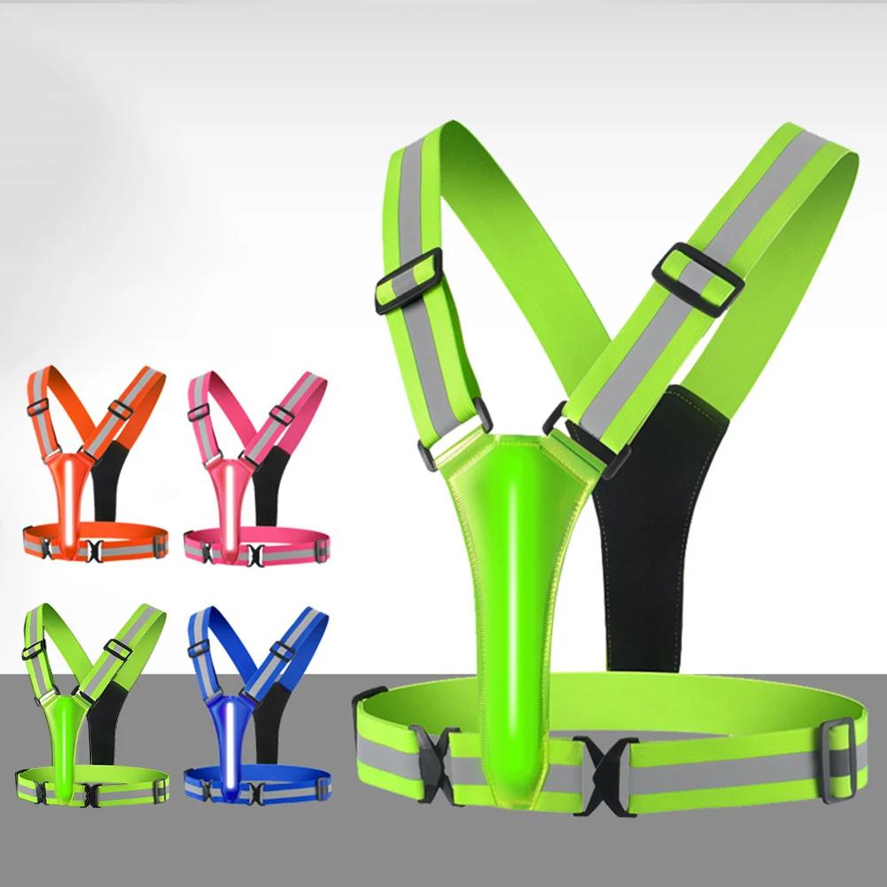 LED Running Vest USB Rechargeable Reflective Glowing Reflector Straps Adjustable Night Running Vest High Visibility Elastic Band