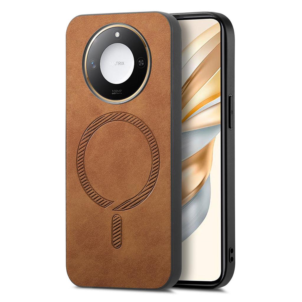 For Honor X60 5G Leather Back Case Compatible with MagSafe Skin-touch Phone Cover