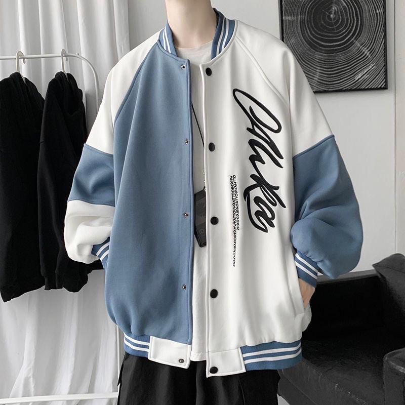 Men's Embroidered Patchwork Baseball Jacket - Trendy, Loose-Fit Spring/Autumn Outerwear