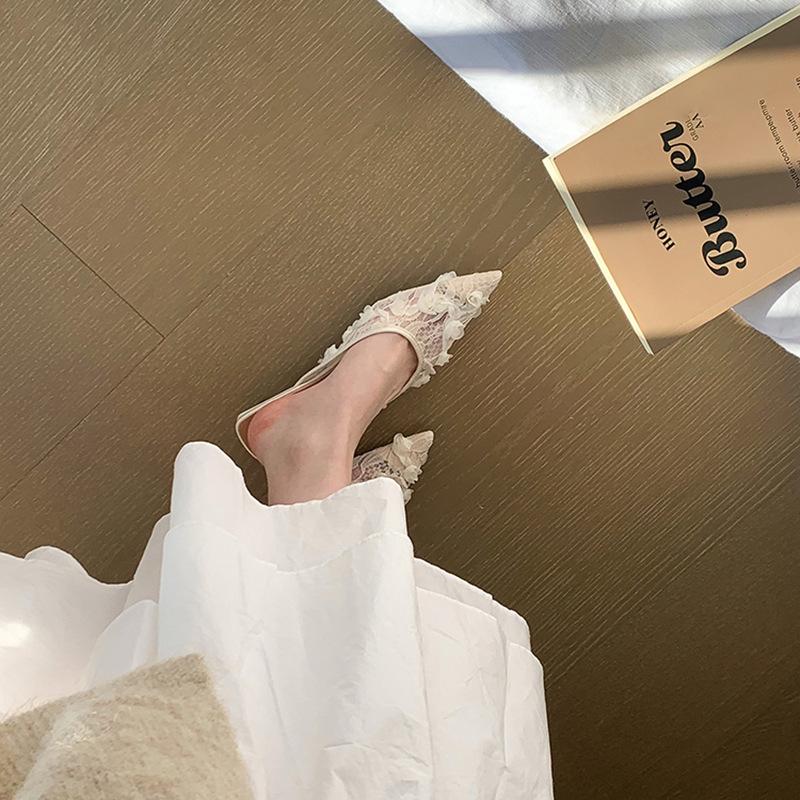 Summer Pointed Toe Women Slippers Fashion High Heels Party Slide Shoes