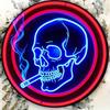 Neon Skull Smoking Cigarette with Smoke Rings Glowing In Blue Red Pink HighDefinition Metal Tin Sign  D Flat Products Design