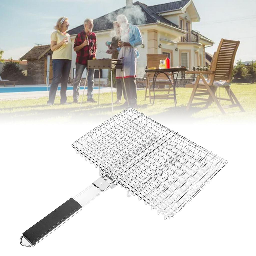 Grill Basket Portable Folding BBQ Grilling Rack for Fish Vegetables Shrimp Barbeque Cooking Accessories