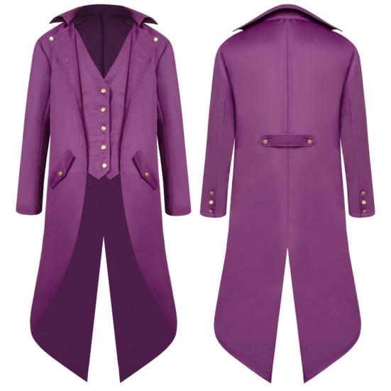 Gentleman Tailcoat Solid Color Long Sleeves Gothic Outerwear Single Breasted Split Tuxedo Coat for Halloween