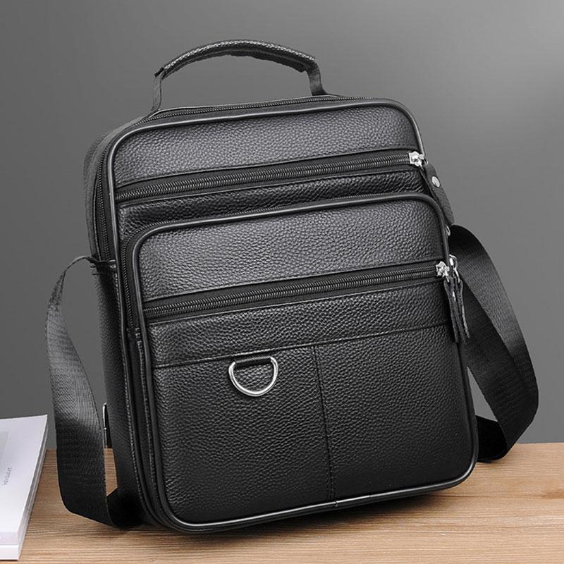 Genuine Leather Men's Bag Luxury Men Business Shoulder Bag Large Capacity Square Man Crossbody Bags Cowhide Handbag
