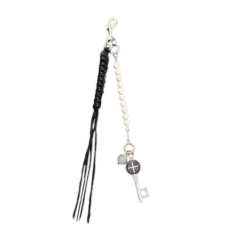

Vintage Cracked Stone Bead Keychain Handwoven Wax Rope Alloy Pendant Charm For Keys Bags Fashion Accessories Gift 1