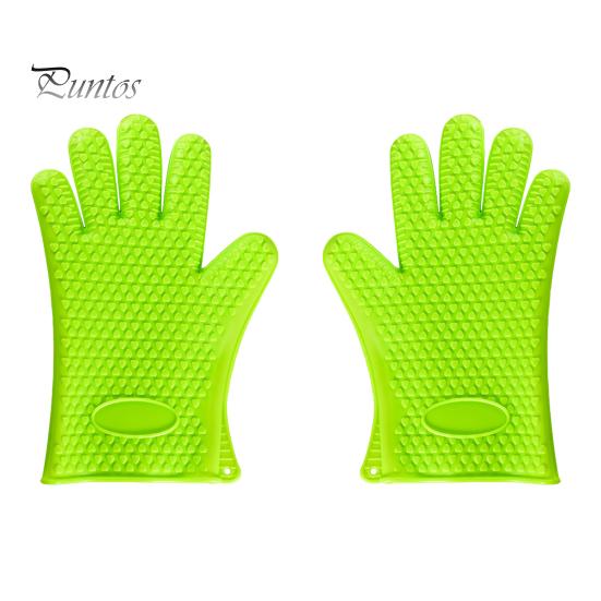 

1 пара силіконових рукавичок. Термостійкі рукавиці для духовки зі стьобаною підкладкою. Кухонні рукавички з нековзкою текстурованою ручкою для приготування барбекю. M зелений