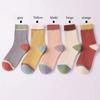 5 Ζεύγη Γυναικείες κάλτσες Candy Color Splicing Design, Mid-tube με ραβδώσεις, αναπνέουσες, απορροφητικές στον ιδρώτα, υψηλής ελαστικότητας