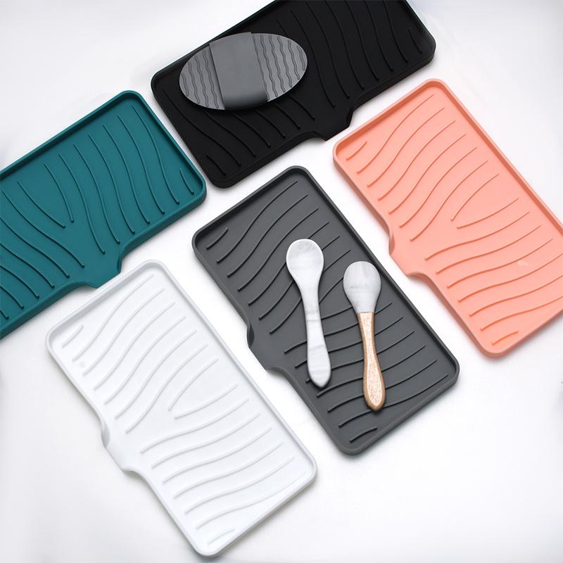 Grey/Black Silicone Soap Box Self Draining Tray No Drilling Drainage Rack Bathroom Kitchen Drainage Soap Box Anti Slip Sink Tray