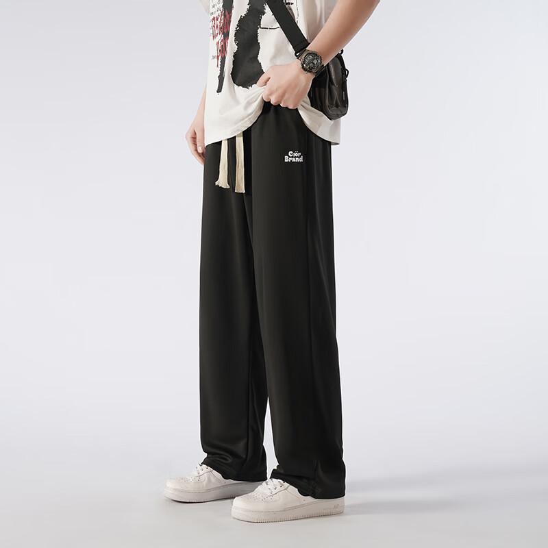 CLOR Men's Trendy Loose Straight-Leg Pants, Spring And Summer Draping Sports Breathable Casual Trousers, CL04 Black, Size L