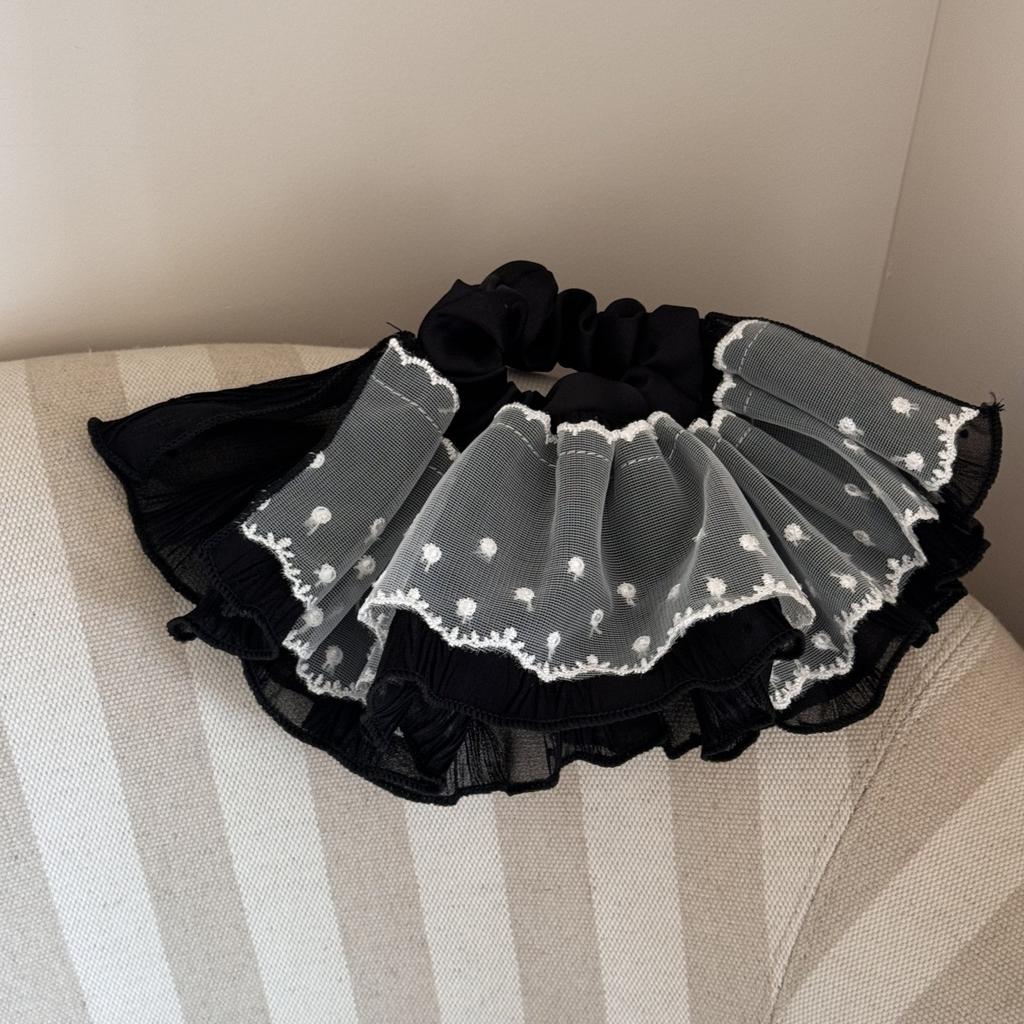 1pc delicate and pure desire gauze-like girl's skirt with polka dot lace hem, elegant temperament hairband for the of the head.
