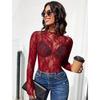New Lace See Through Sexy Mesh Women Blouse Long Sleeve Tops Transparent Floral Shirt Thin Perspective Lace Shirts Spring Summer Sweet Elegant Blouse