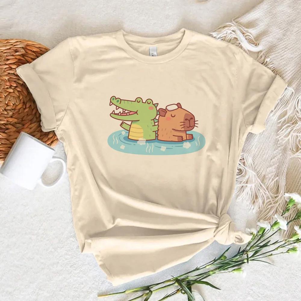 Funny Anime Capybara T Shirt Women Soft Fabric Tshirt Female Anime Clothing T-shirt Girls Capibara Tee