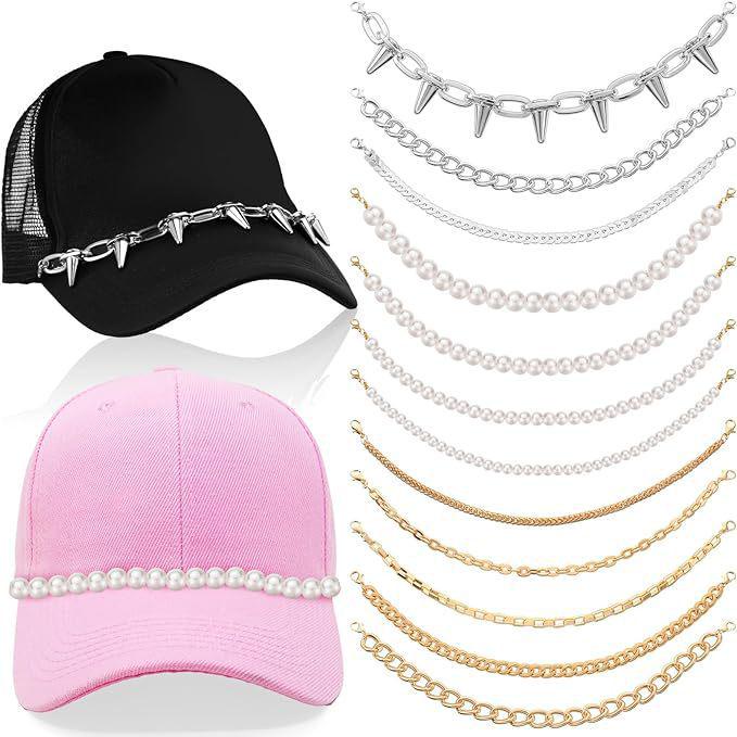 

12 Colorful Diamond & Pearl Hat Chains: Stylish PU Rope & Metal Accessories 15cm x 12cm x 3cm