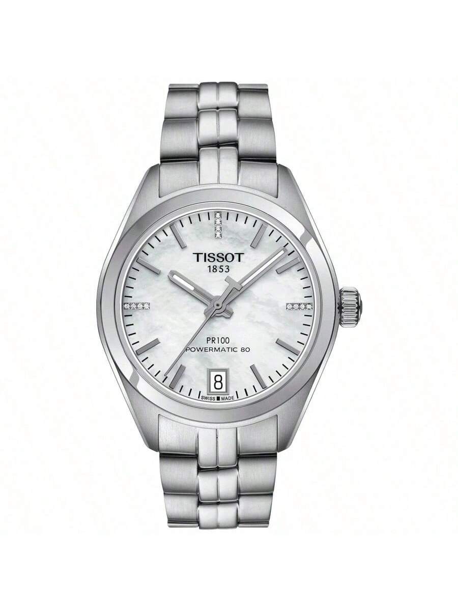 Tissot PR100 Series Automatic Mechanical Women s Watch, 100m Water-Resistant, Ruibao 33mm White Dial, Stainless Steel Case & T101.207.11.116.00 белый