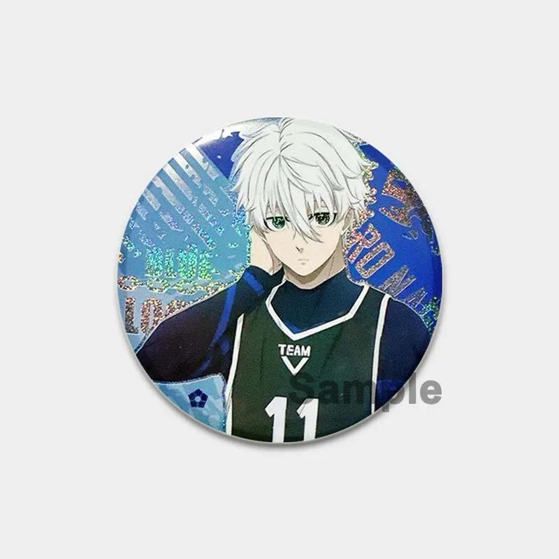 32/44/58 mm runder Anime-Anstecker mit blauem Schloss, Zeichentrickfigur Isagi Yoichi, Brosche, individuell anpassbar, Snap-in-Abzeichen, Cosplay-Zubehör, Schmuck, Geschenke