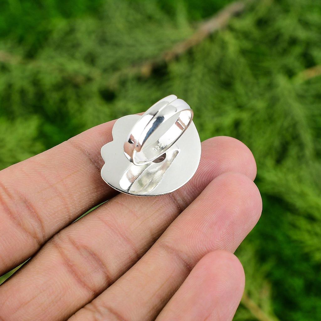 Round Rainbow Moonstone Gemstone 925 Silver Statement Flower Stackable Wife Ring