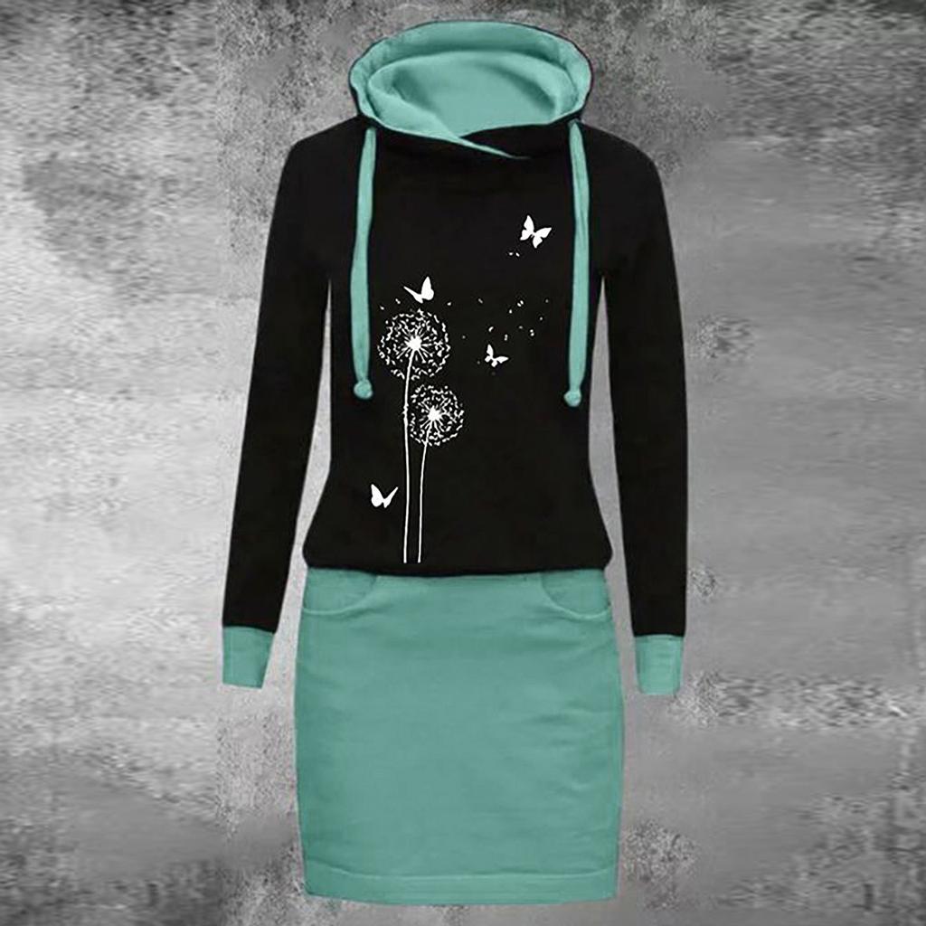 Dámské ležérní šaty s květinovým potiskem, dlouhým rukávem, kulatým výstřihem, nad koleno, volného střihu