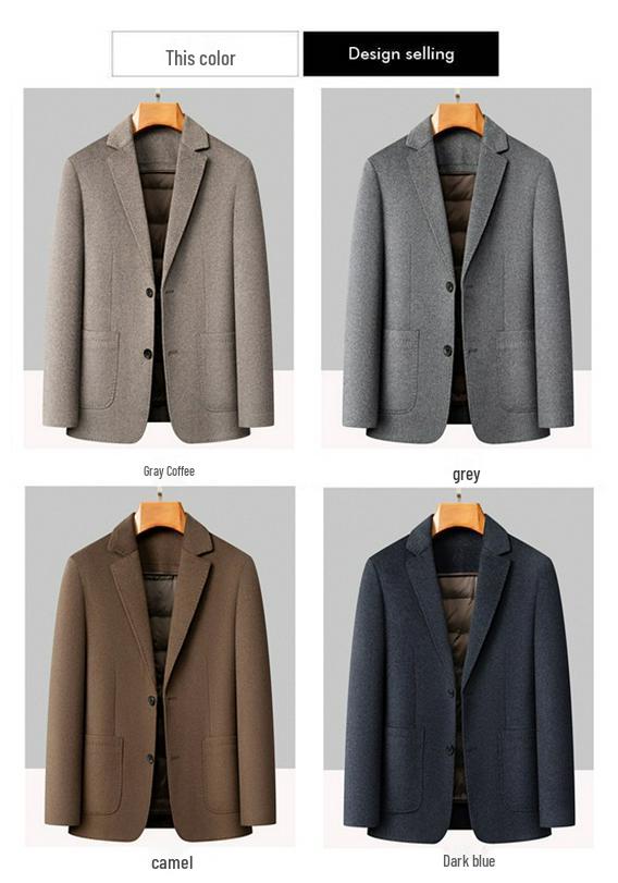 Men's Double-Sided Wool Suit with Detachable Lining, Windproof, Comfortable, Business Casual, Autumn/Winter Outerwear