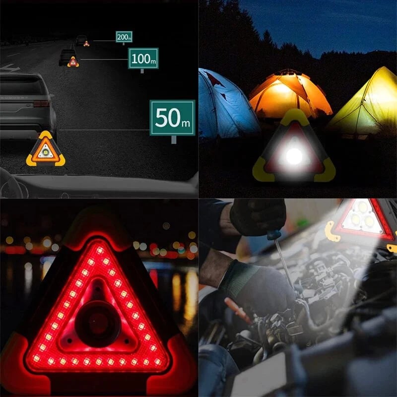 Multifunctional Car Emergency Car Repairing Warning Light Triangular Roadside Warning Light Solar Warning Light Foldable