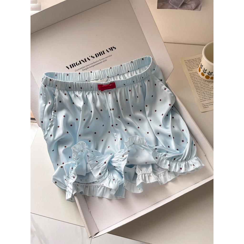 French sweet girl polka dot ice silk pajamas women's 1011 summer new short-sleeved shorts loungewear suit outside